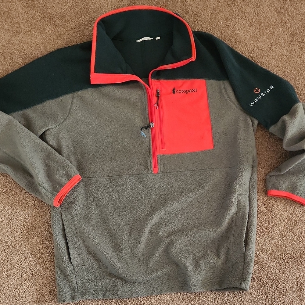 cotopaxi Olive Green Fleece Pullover with Coral Chest Pocket